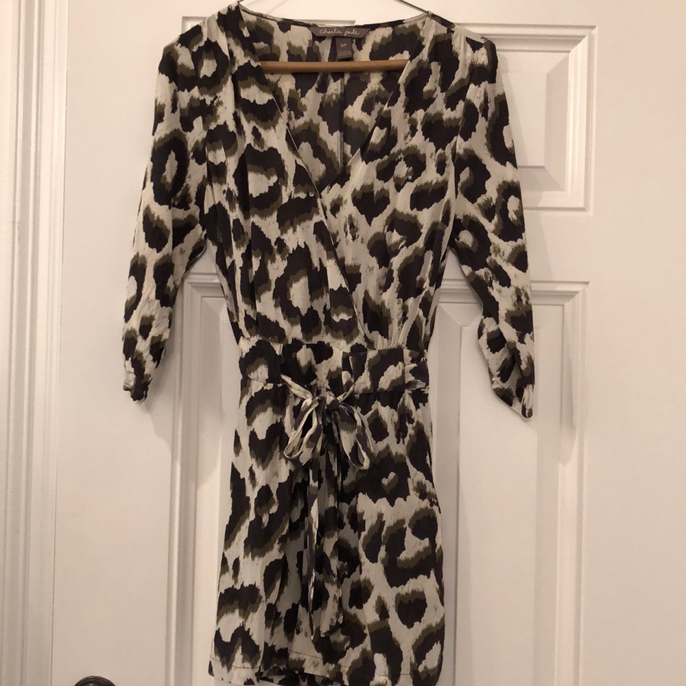Silk blend, tie front romper .